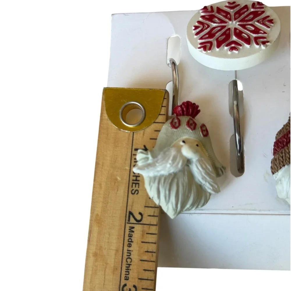 Christmas Shower Curtain Hooks Set of 12 Santa Gnome Snowflake Rustic Holiday